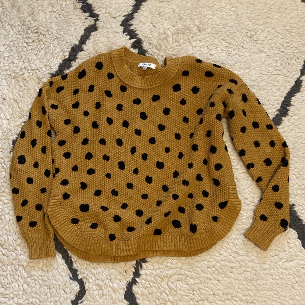 Madewell Polka Dot Crewneck Sweater in Mustard and Black